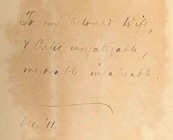 An inscription by Dr. Griffith Thomas to his wife in the book The Work of the Ministry. Click for enlarged image.